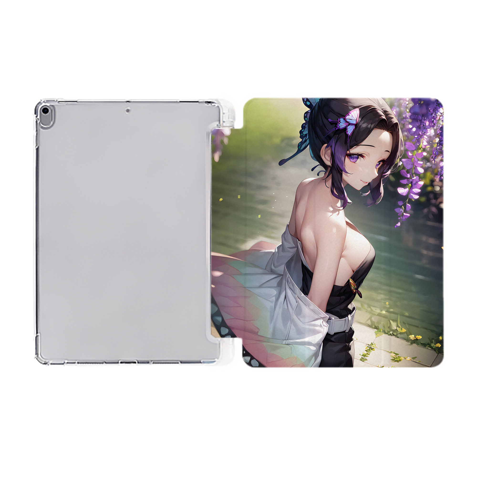 （画像用） 鬼滅の刃（きめつのやいば）蟲柱-胡蝶 しのぶ／こちょう しのぶ Kochou Shinobu IPad ケース ペン収納付き 三つ折りスタンド PUレザー×シリコン 対応機種9.5/10.5/10.9インチ